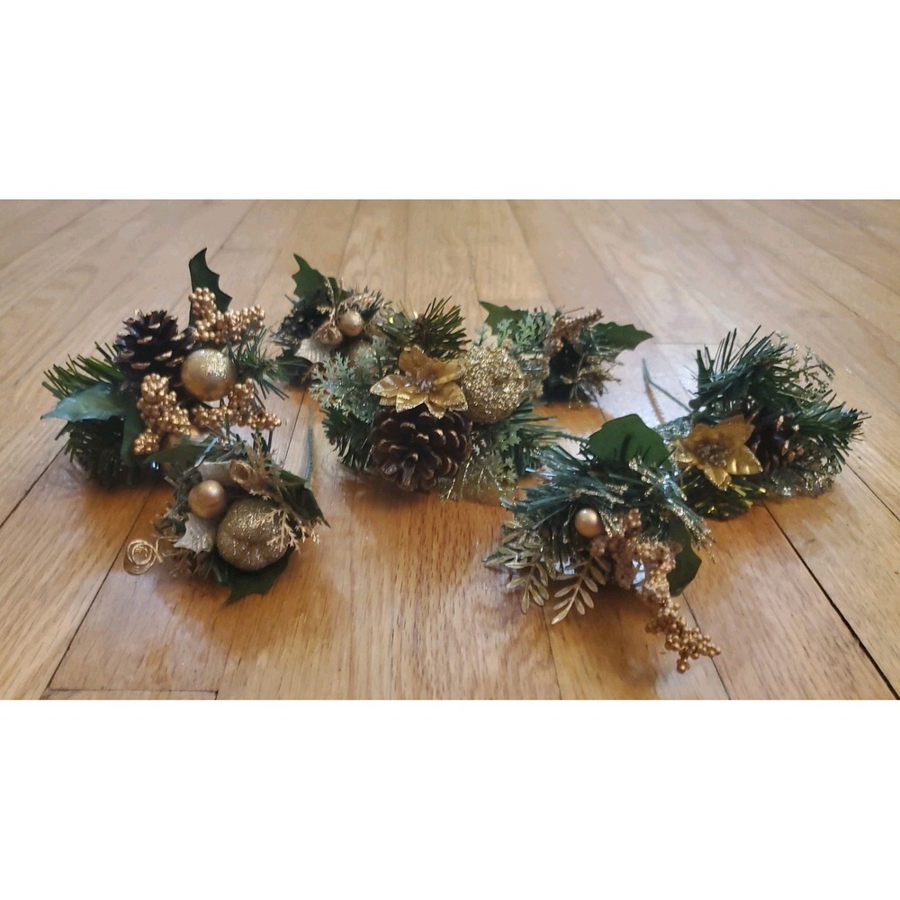 Artificial Pine Stem Fake Pine Cone Glitter Fruit Apple Gold Details Floral Pick